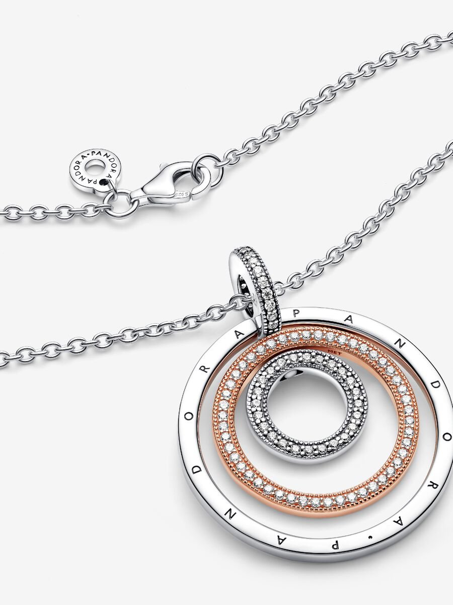 Colar Círculos Dois Tons Prata, Revestimento de ouro rosa 14k