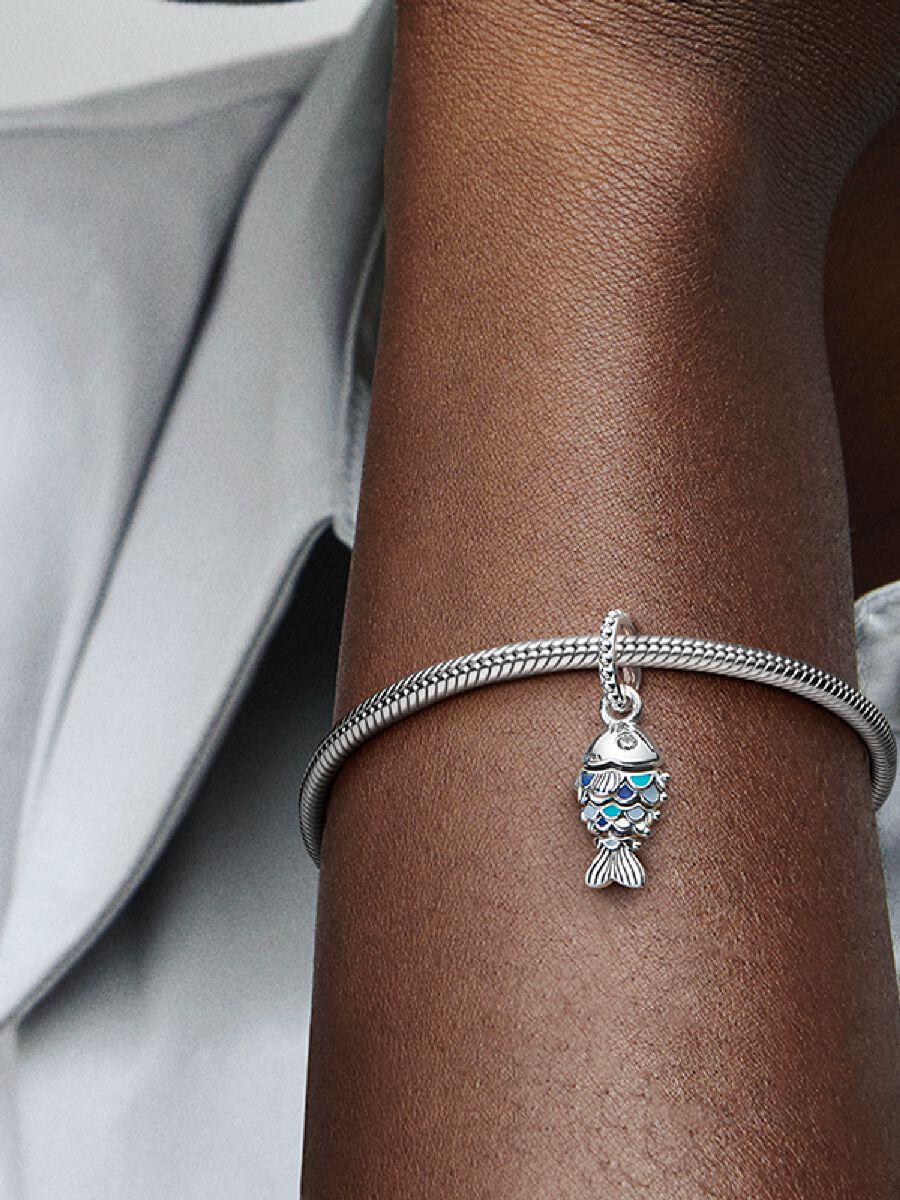 Conta Pendente Peixe Azul Prata