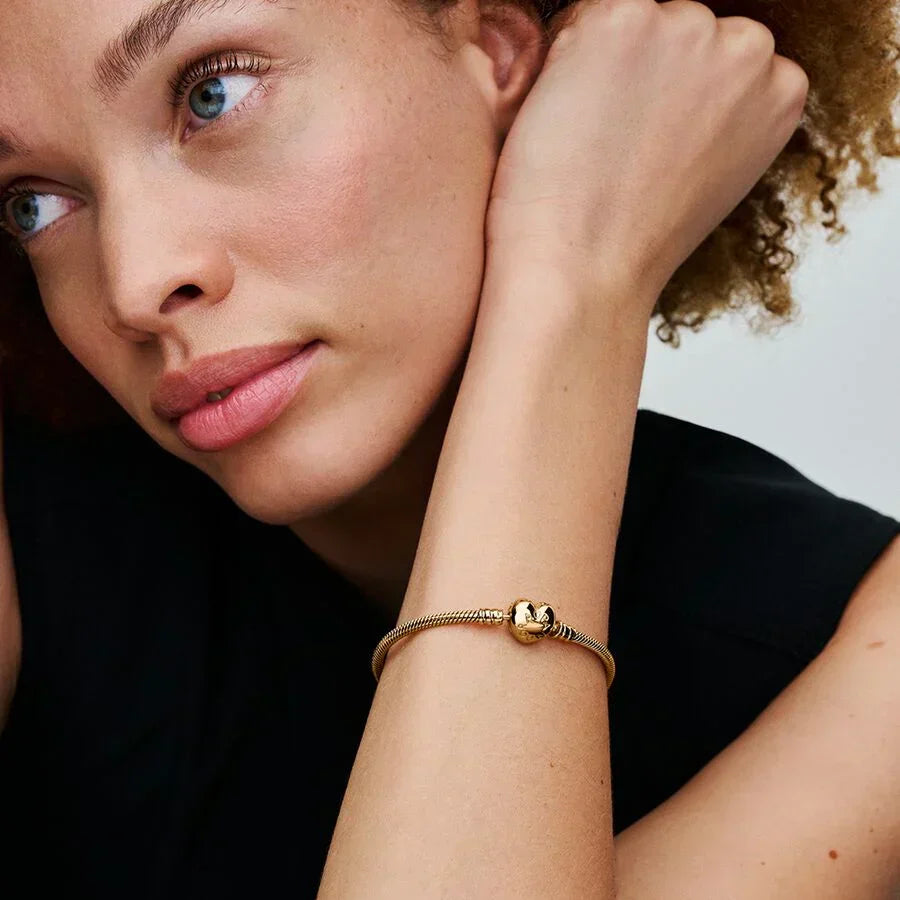 Pulseira Malha Snake Fecho Coração Pandora Moments