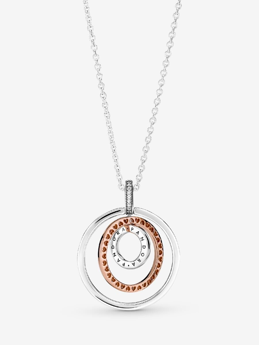 Colar Círculos Dois Tons Prata, Revestimento de ouro rosa 14k