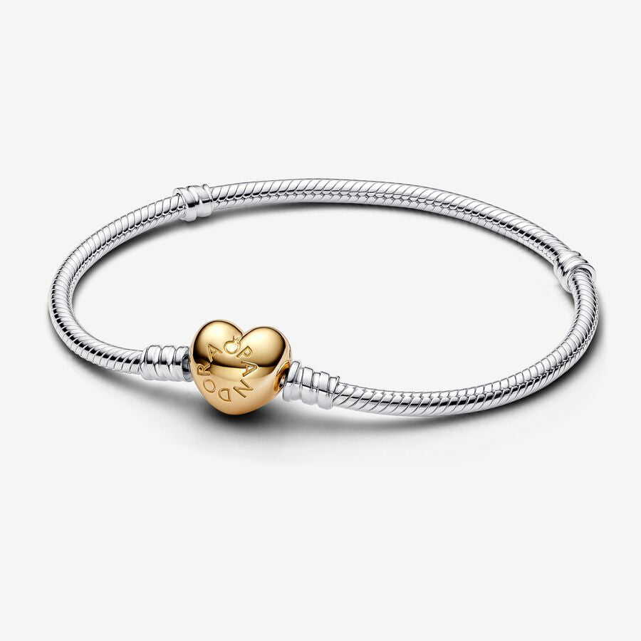 Pulseira Malha Snake Fecho Coração Pandora Moments